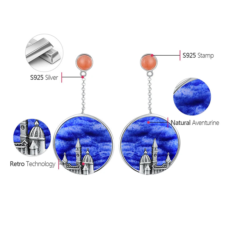 Silver Handmade Vintage Embossed Florence Cathedral Design Earrings