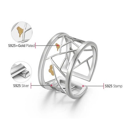 Silver Open Window Decoration Paper-cut Design Ring