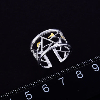 Silver Open Window Decoration Paper-cut Design Ring
