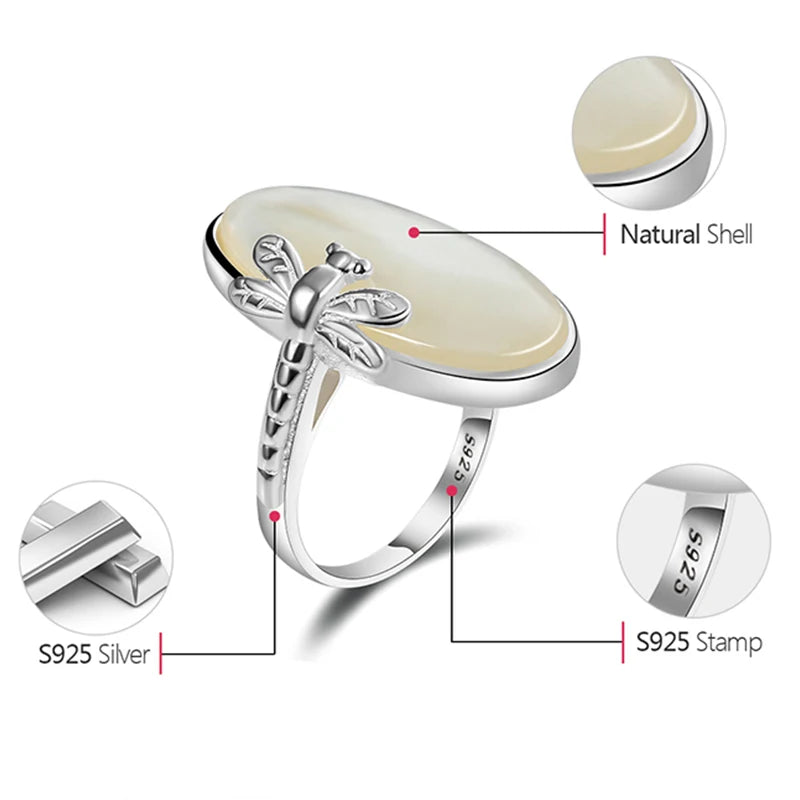 Silver Dragonfly  Sea Shell Ring