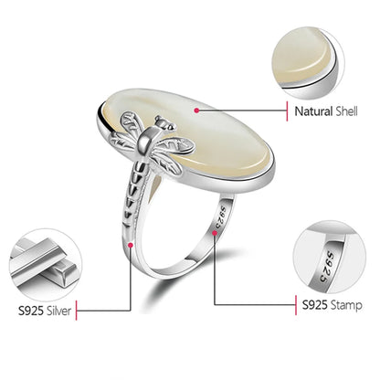 Silver Dragonfly  Sea Shell Ring