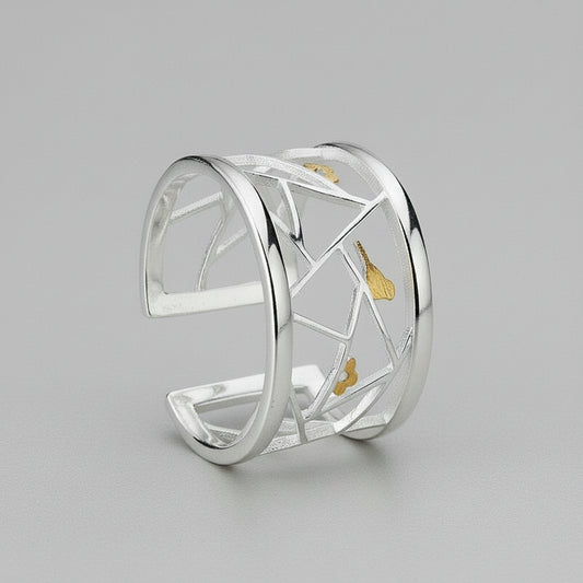 Silver Open Window Decoration Paper-cut Design Ring