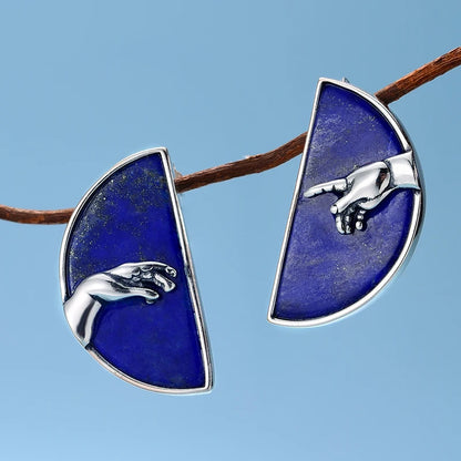 Silver Hand of God from The Creation of Adam Stud Earring