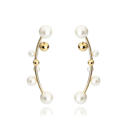 White Pearl Mismatched Cuff Earrings – Silver Clip-On Climber, 18K Gold Plated Minimalist Earrings