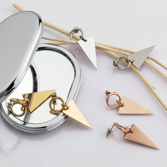 18k Gold Plated Stainless Steel Triangle Jacket Earrings