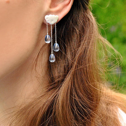 Silver Rainy Cloud Earrings Natural Crystal Gems
