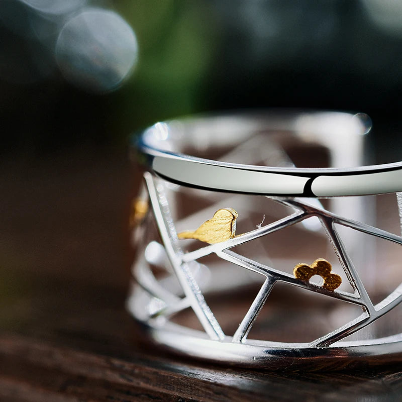 Silver Open Window Decoration Paper-cut Design Ring