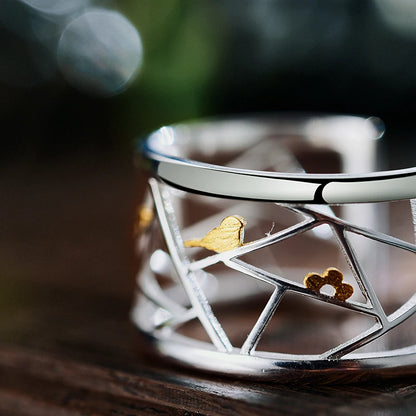 Silver Open Window Decoration Paper-cut Design Ring