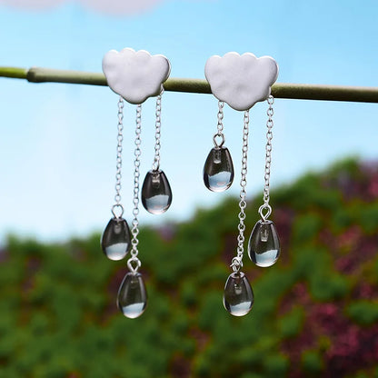 Silver Rainy Cloud Earrings Natural Crystal Gems
