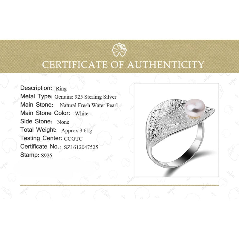 Silver Pearl Leaf Ring