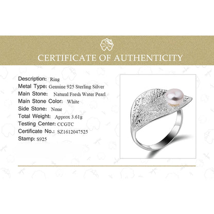 Silver Pearl Leaf Ring