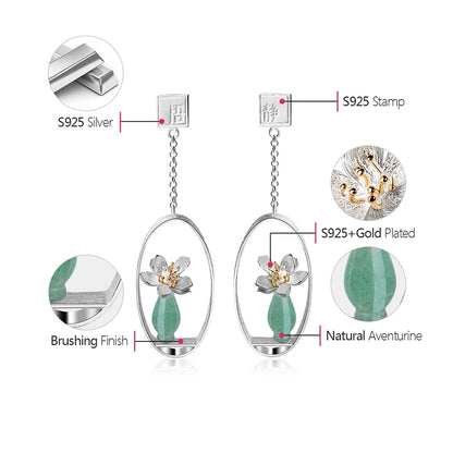 Silver Handmade Natural Stone Flower With Vase Drop Earrings