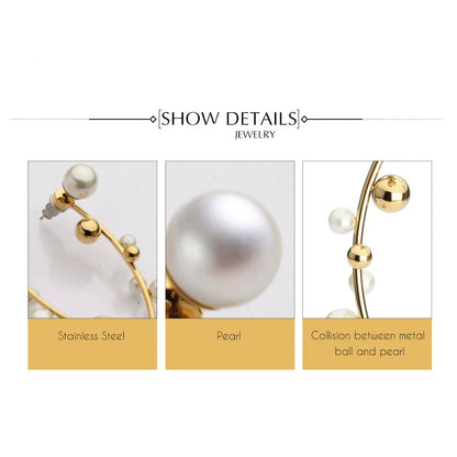 White Pearl Mismatched Cuff Earrings – Silver Clip-On Climber, 18K Gold Plated Minimalist Earrings