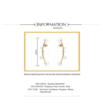 White Pearl Mismatched Cuff Earrings – Silver Clip-On Climber, 18K Gold Plated Minimalist Earrings