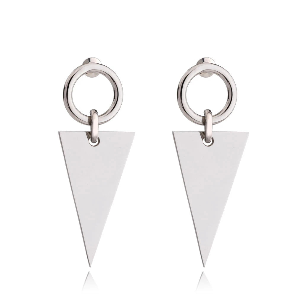 18k Gold Plated Stainless Steel Triangle Jacket Earrings