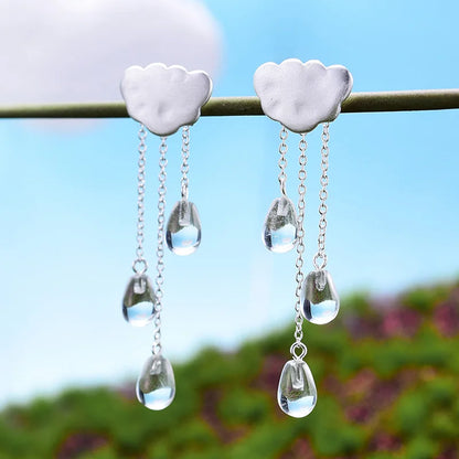 Silver Rainy Cloud Earrings Natural Crystal Gems