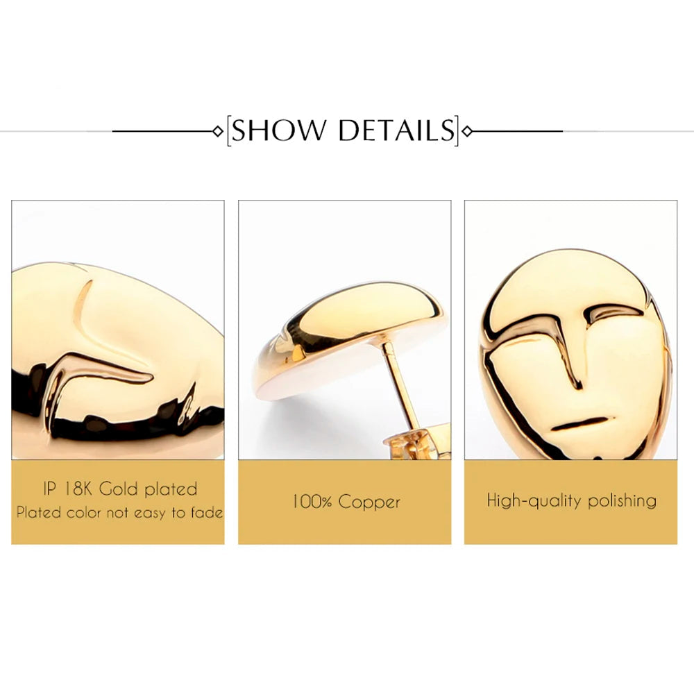 18K Gold Plated Face Style Earrings