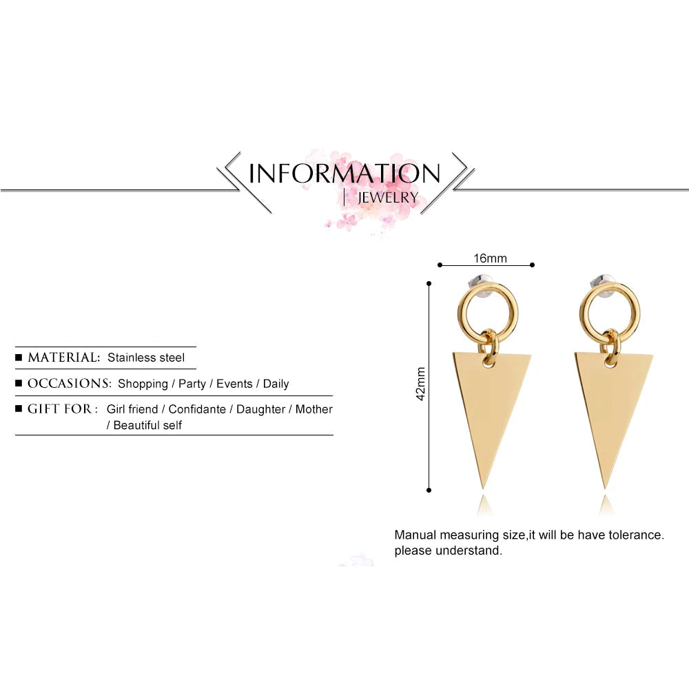 18k Gold Plated Stainless Steel Triangle Jacket Earrings