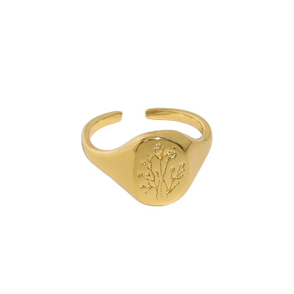 Silver Open Ring Geometric Oval flower Adjustable Signet Ring