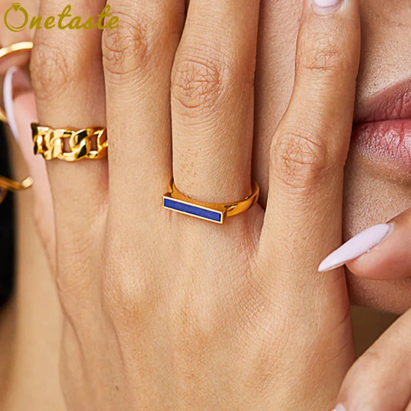 Minimalist Silver Gold Plated Natural Lapis Lazuli Stacking Ring