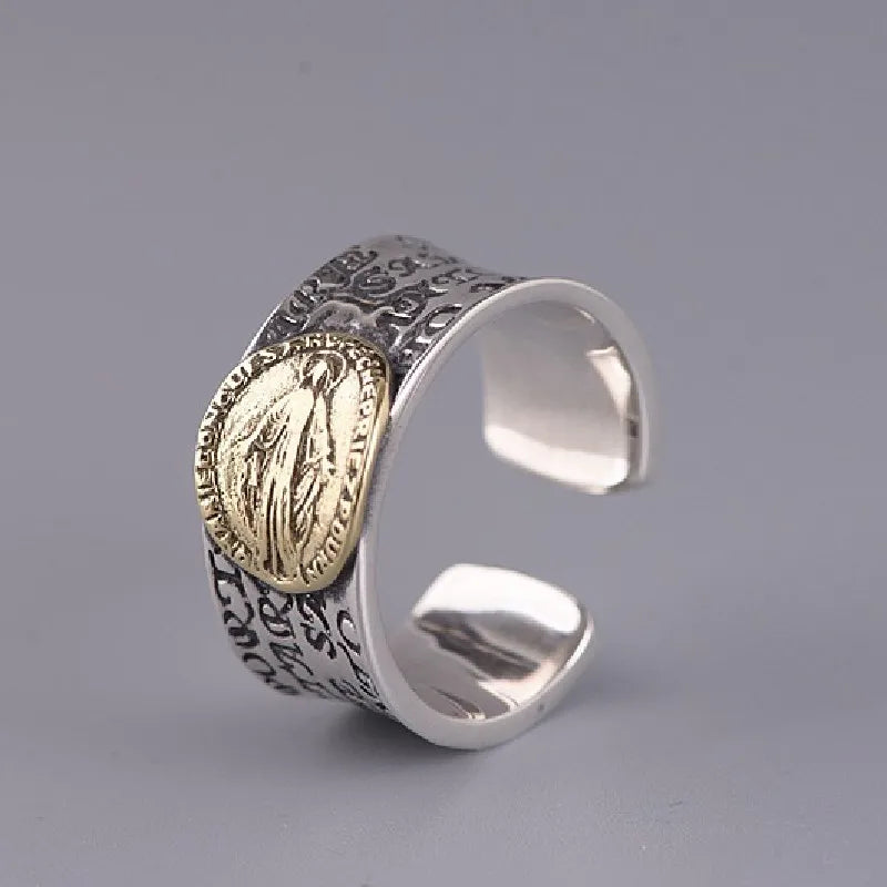 Silver Vintage the Virgin Mary Letter Ring