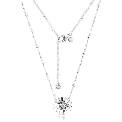 Silver Pave Daisy Flower Collier Pendant Necklaces