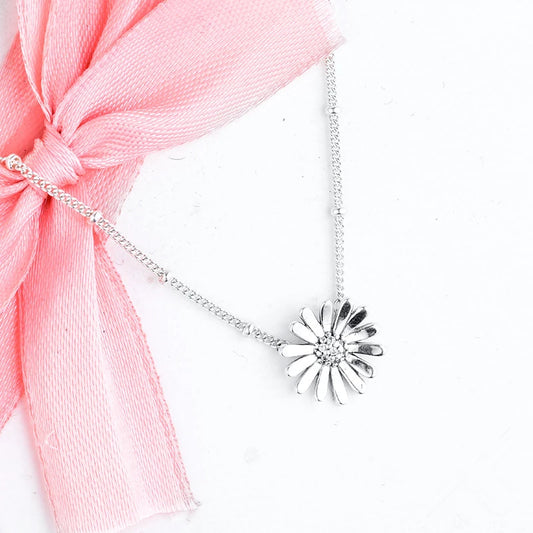Silver Pave Daisy Flower Collier Pendant Necklaces