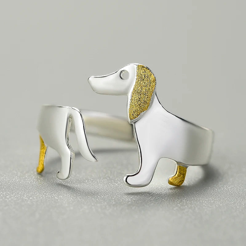 Silver Cute Dachshund Dog Adjustable Rings