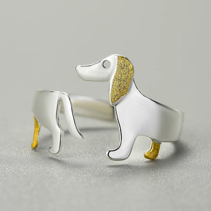 Silver Cute Dachshund Dog Adjustable Rings
