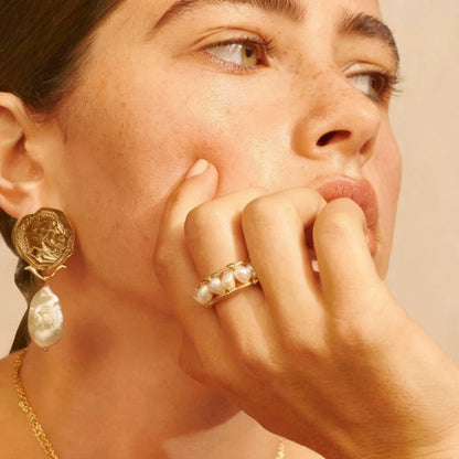 925 Silver Pearl Ring – 18K Gold Plated Handmade with Natural Pearls