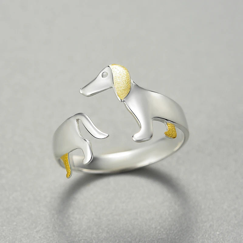Silver Cute Dachshund Dog Adjustable Rings