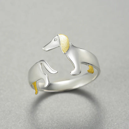 Silver Cute Dachshund Dog Adjustable Rings