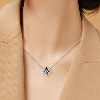 Silver Pave Daisy Flower Collier Pendant Necklaces