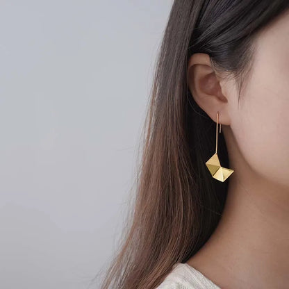 Minimalist Origami Art Design Earrings – Silver & 18K Gold Long Dangle