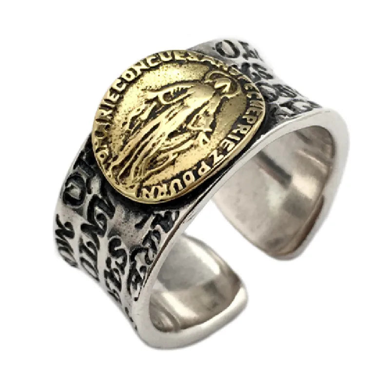 Silver Vintage the Virgin Mary Letter Ring