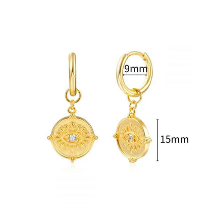 925 Sterling Silver Needle Round Vintage Geometric Pendant Earrings