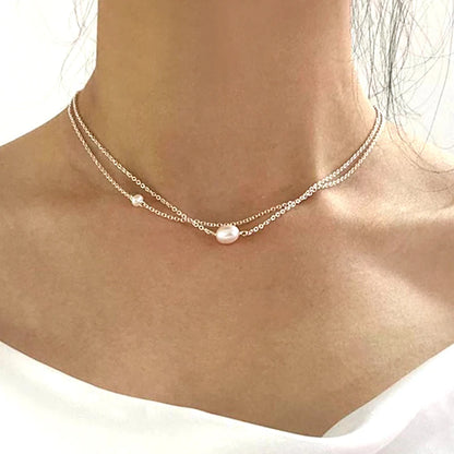 Silver Natural Freshwater Pearl Double Necklace