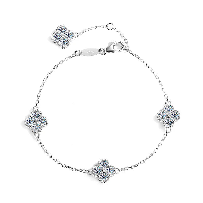 Silver Four Leaf Grass Diamond  Bracelet