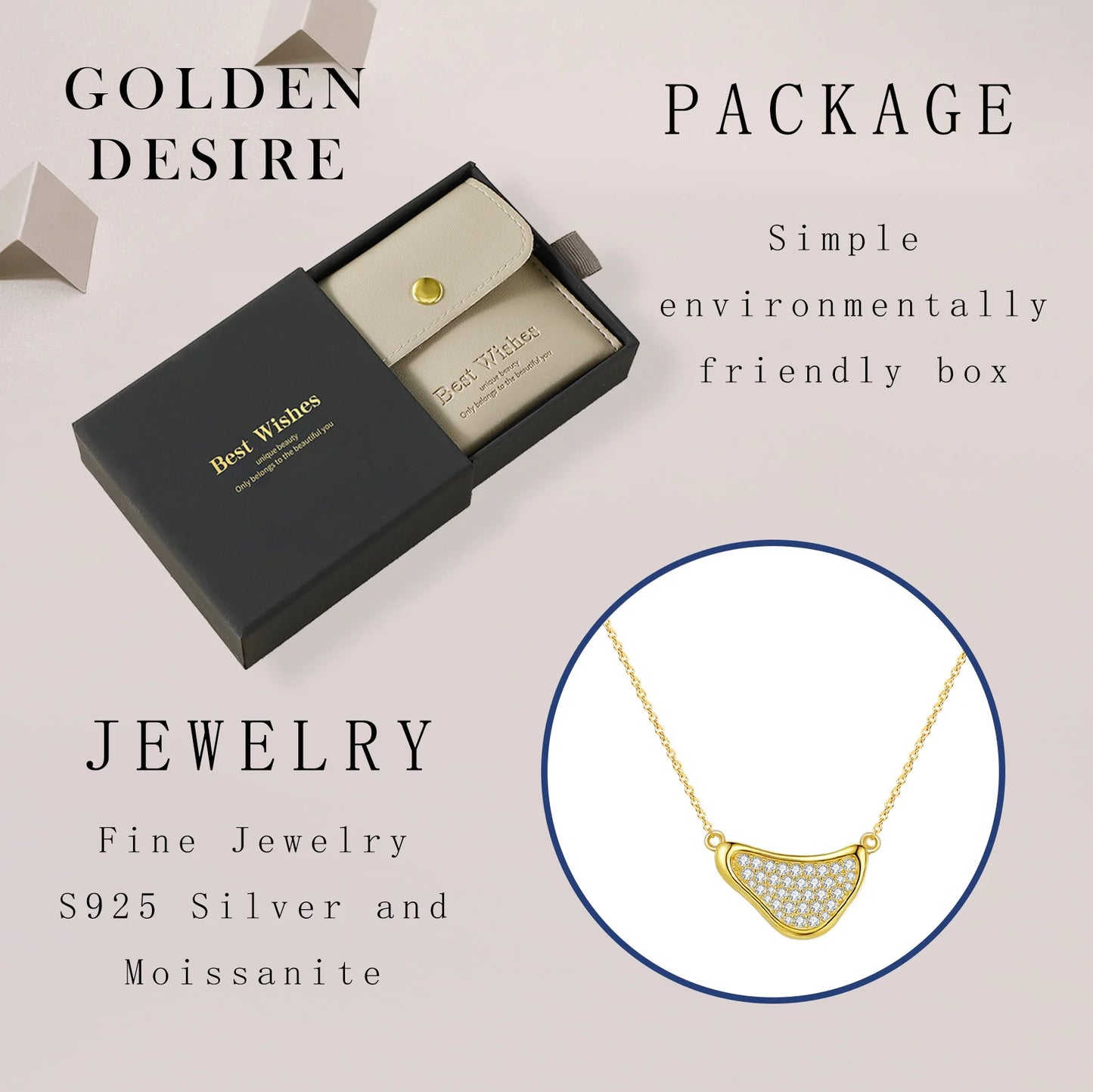 Moissanite Pendant Necklace 925 Sterling Silver, 18K Gold Plated