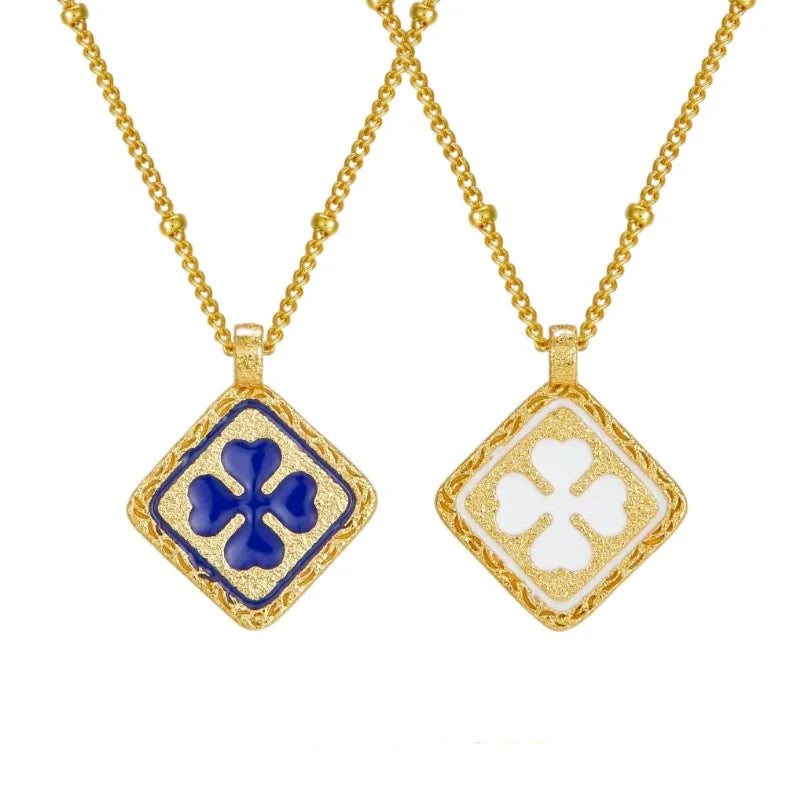 Minimalist Silver 2-sided Square Pendant Chic Lucky  Necklace