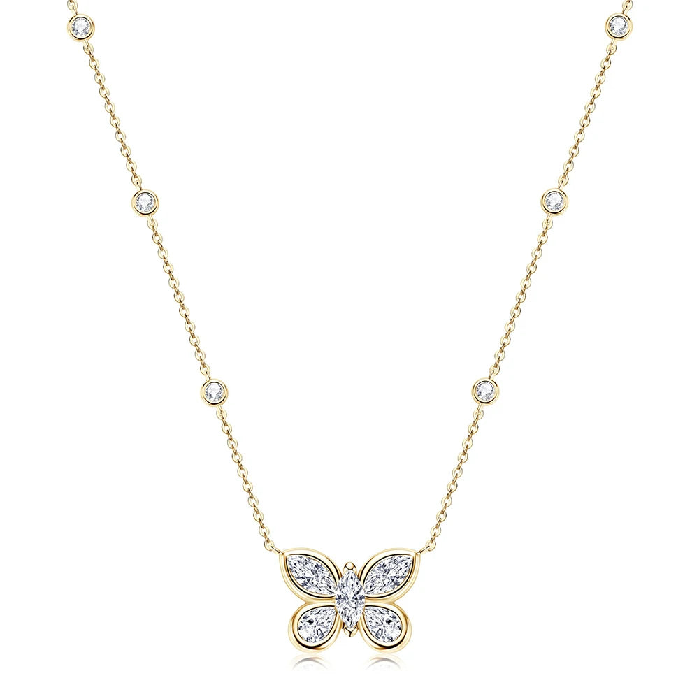 Silver Zircon Butterfly Necklace