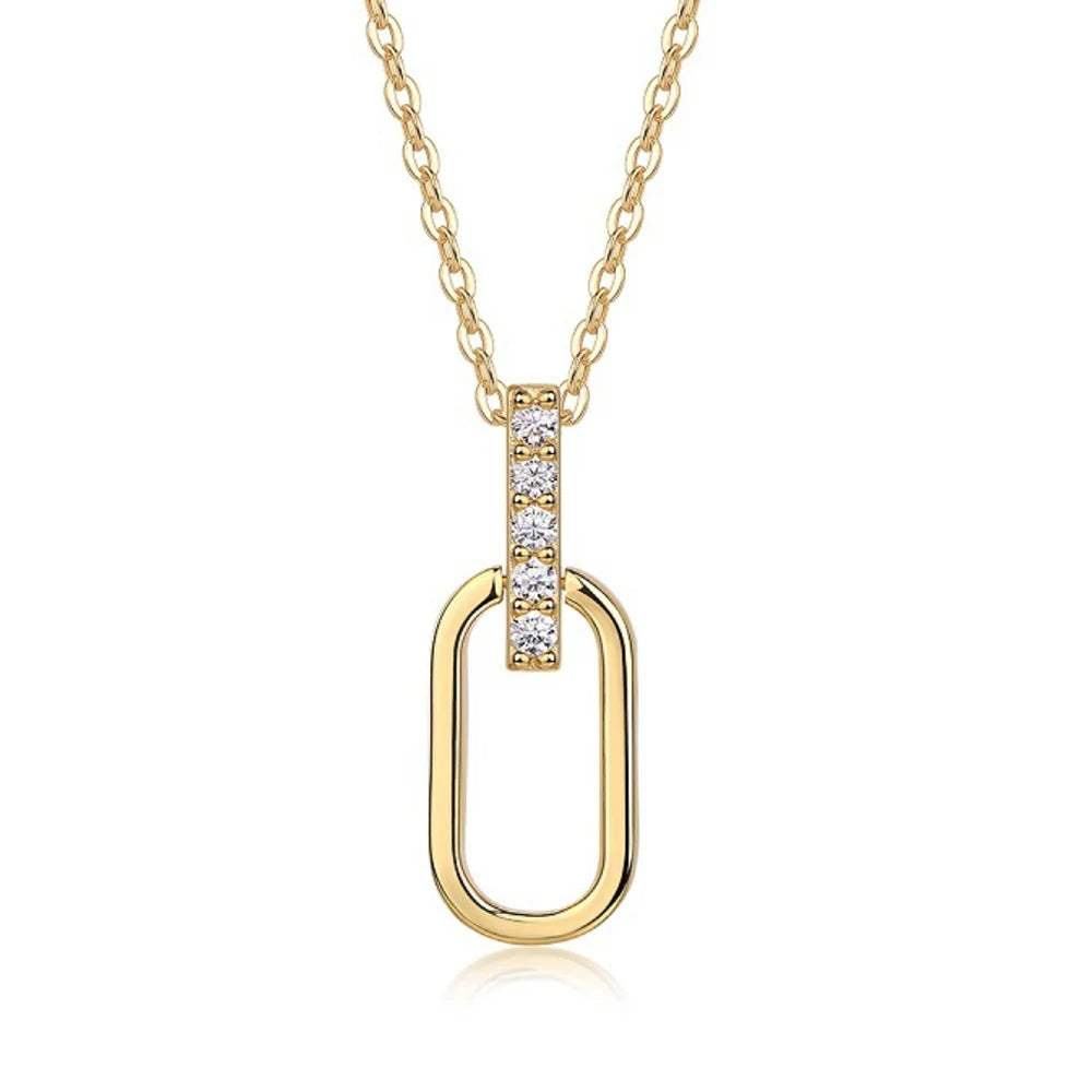 Silver Moissanite Pendant Necklace – Adjustable Paperclip Chain