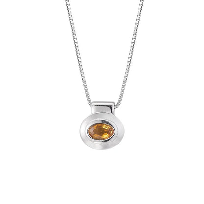 Silver Inlaid with Natural Citrine Classic Oval Shaped Earrings & Pendant