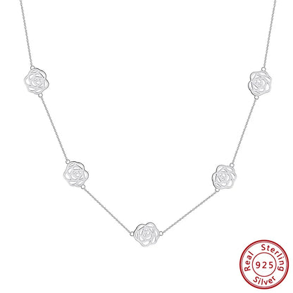 925 Sterling Silver Hollow Flower Geometric Charm Clavicle Chain Necklaces
