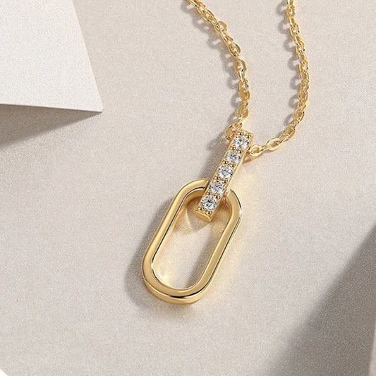 Silver Moissanite Pendant Necklace – Adjustable Paperclip Chain