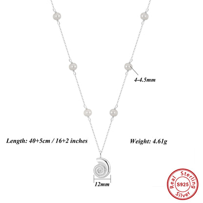Silver Shell Texture Pendant Necklace With Natural Freshwater Pearl Ornament