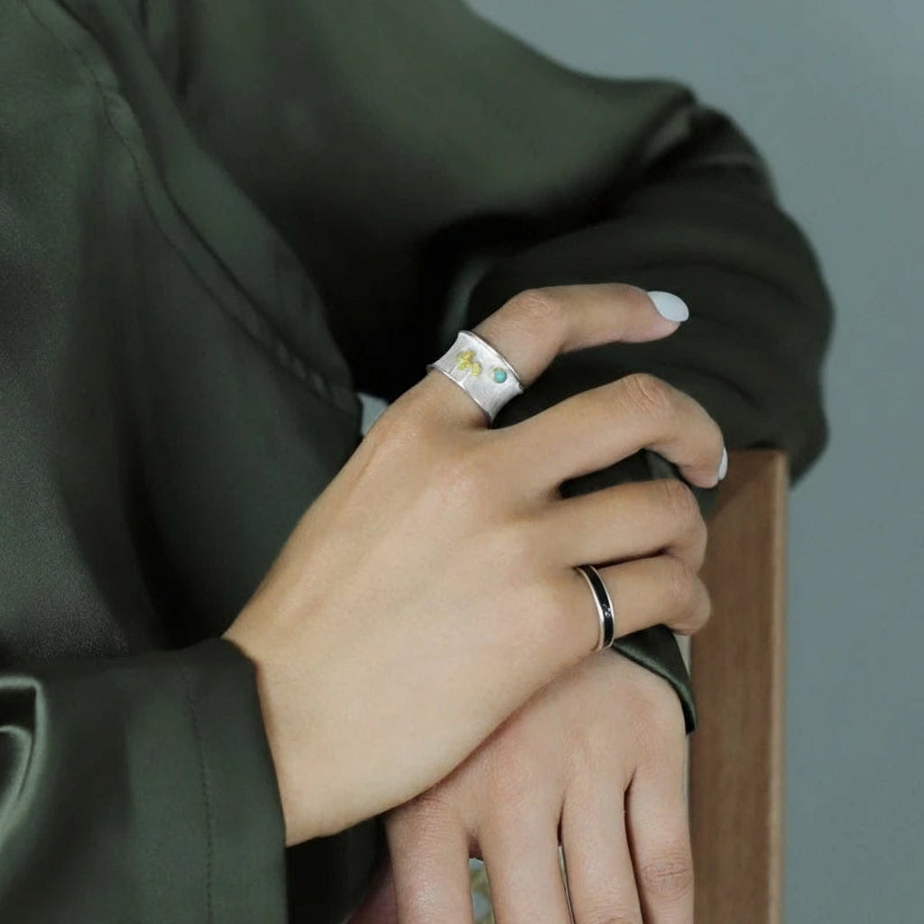 Silver Two Tone Plating Tree and Moon (Turquoise or Opal)