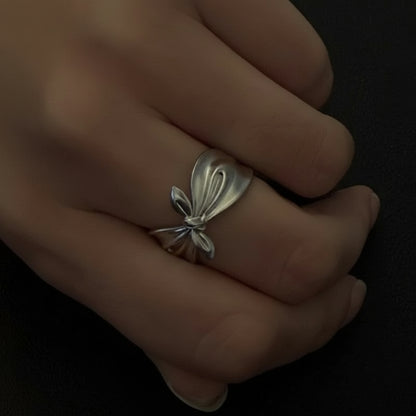 Silver 3D  Unique Elegant Bow Open Ring