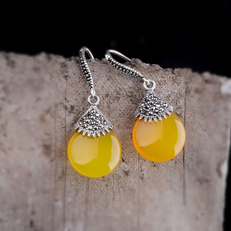 Silver Inlaid Droplet Earrings