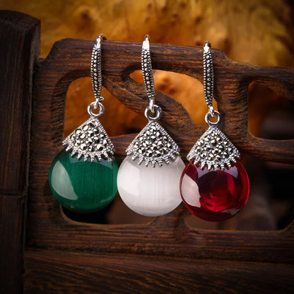 Silver Inlaid Droplet Earrings
